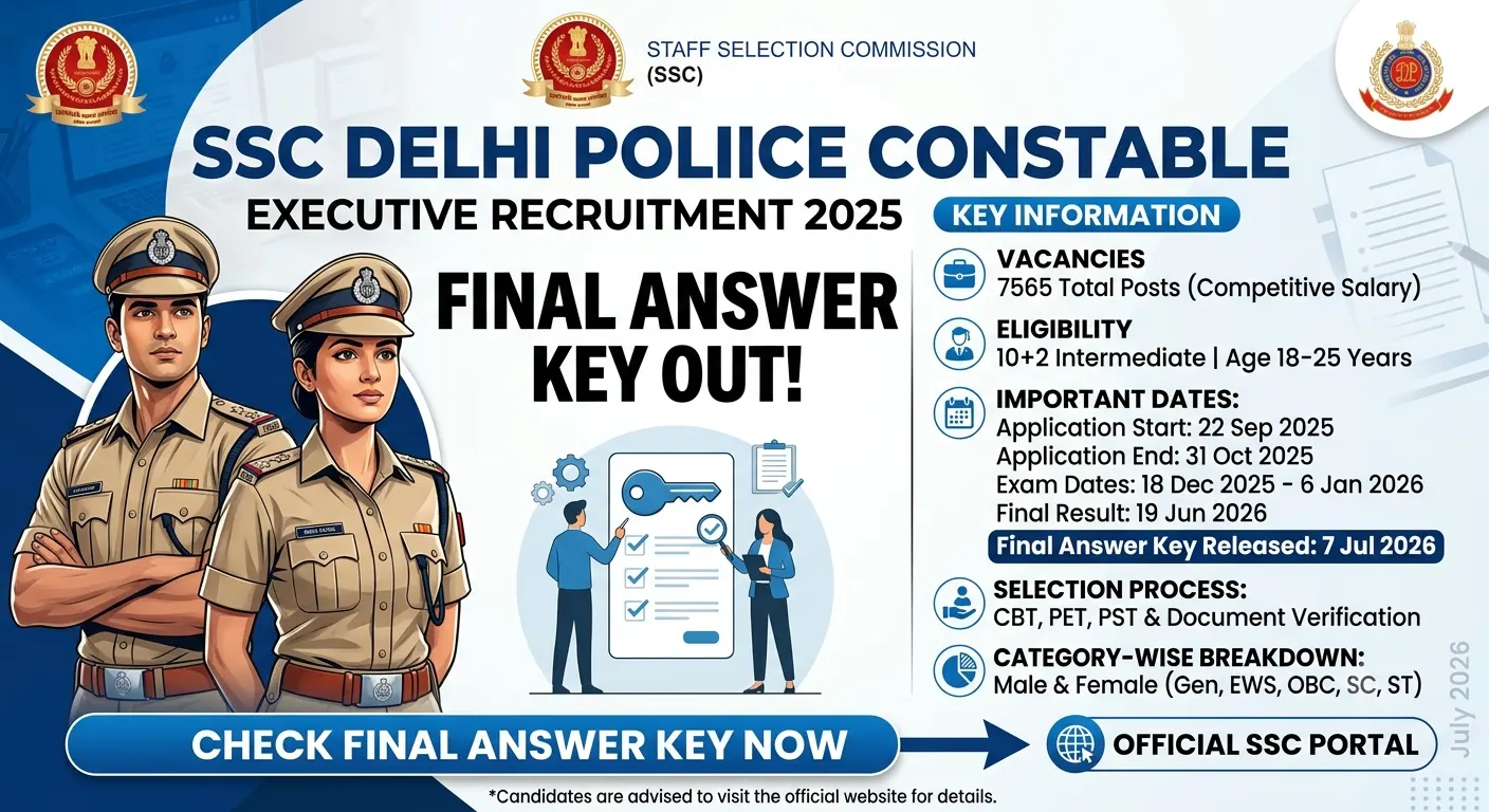 SSC Delhi Police Constable Executive Final Answer Key 2026
